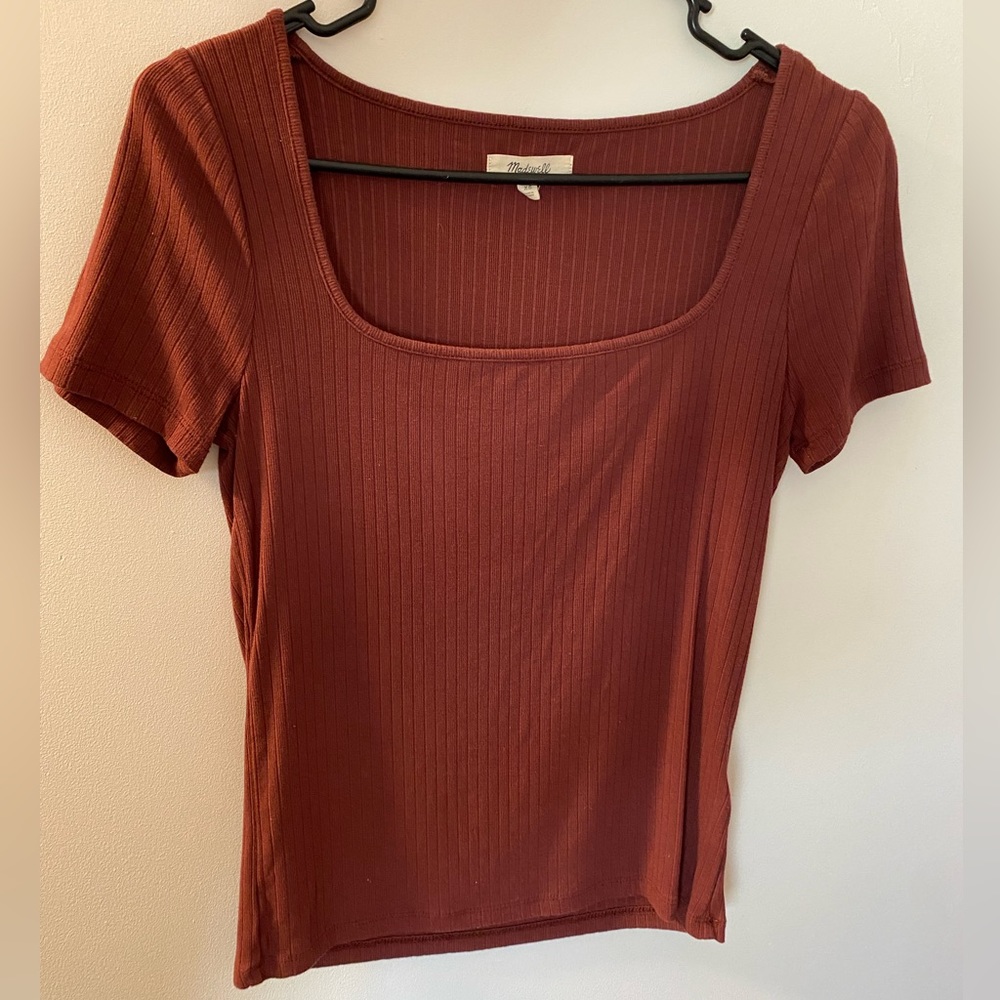 Madewell Ribbed Square-Neck Short Sleeve Tee - Rusty Red